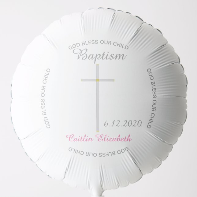Elegant Baby Girl Baptism Cross Balloon (Front)