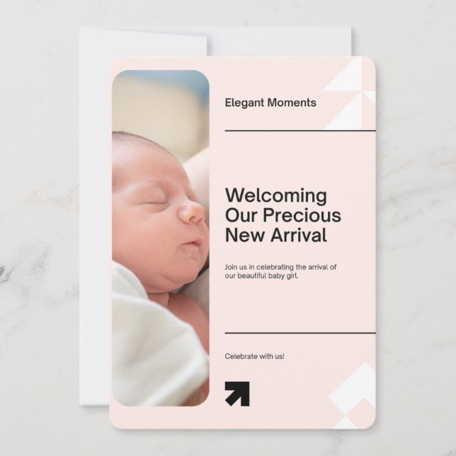 Elegant Baby Girl Birth Announcement Card (Front)