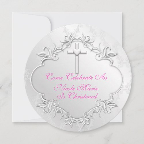 ELEGANT BABY GIRL  CHRISTENING ROUND Invitations