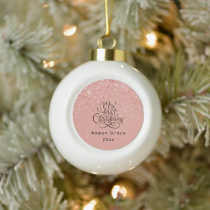 Elegant Baby Girl First Christmas Simple  Ceramic Ball Christmas Ornament