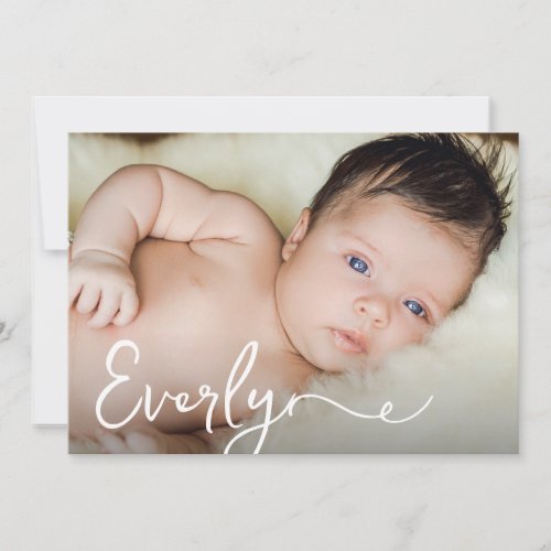 Elegant Baby girl name Custom photo Birth Thank You Card