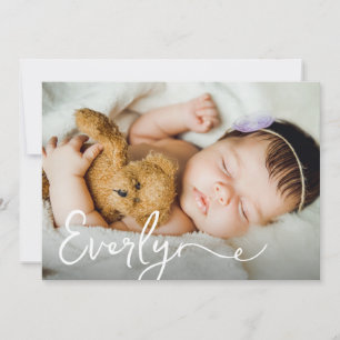 Elegant Baby girl name Custom photo Birth Thank You Card