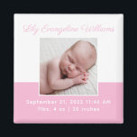 Elegant Baby Girl Photo Pink Birth Announcement Magnet<br><div class="desc">Welcome baby. A classic baby girl photo birth announcement magnet in pink with beautiful cursive typography above your sweet newborn photograph. Customize these magnets with your favorite photo of your new infant to give to new grandparents or parents.</div>