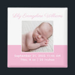 Elegant Baby Girl Photo Pink Birth Announcement Magnet<br><div class="desc">Welcome baby. A classic baby girl photo birth announcement magnet in pink with beautiful cursive typography above your sweet newborn photograph. Customize these magnets with your favorite photo of your new infant to give to new grandparents or parents.</div>