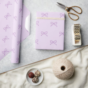 Elegant Baby Girl Shower Preppy Purple Bow Pattern Wrapping Paper