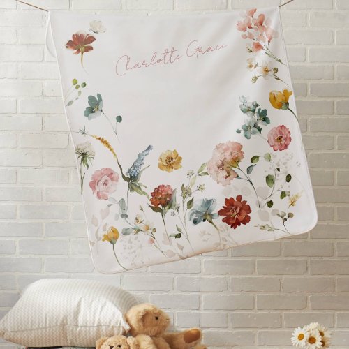 Elegant Baby Girl Watercolor Pink Garden Flowers Baby Blanket