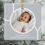 Elegant Baby Girl's First Christmas Photo Gray Ceramic Ornament<br><div class="desc">This elegant Baby Girl's First Christmas Photo Ornament is decorated with the word JOY on a gray background.
Easily customizable with your photo,  name,  and year.</div>