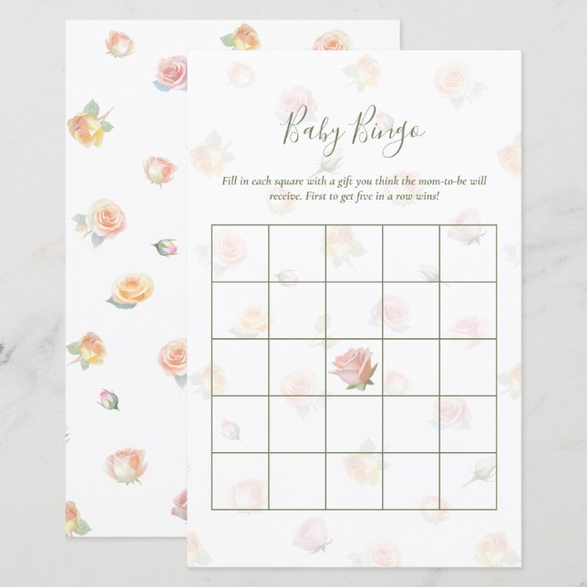 Elegant Baby in Bloom Baby Shower Bingo Game (Front/Back)
