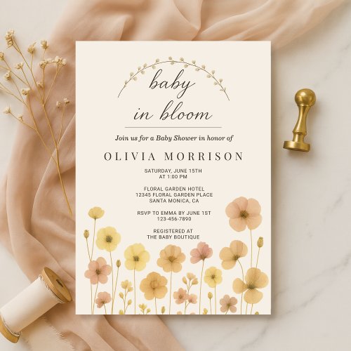 Wildflower Floral or wildflower baby shower invitation
