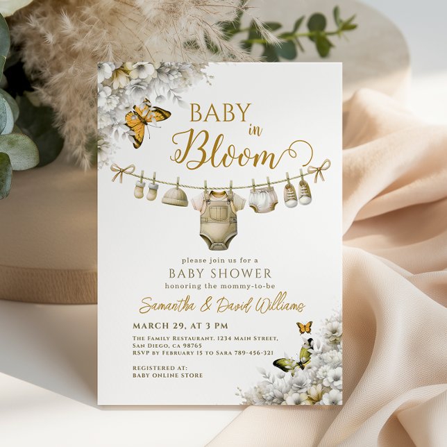 Elegant Baby in Bloom Floral Clothes Baby Shower Invitation (Creator Uploaded)