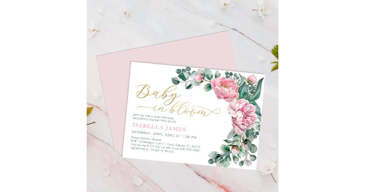 Elegant Baby In Bloom Pink Gold Girl Baby Shower Invitation | Zazzle