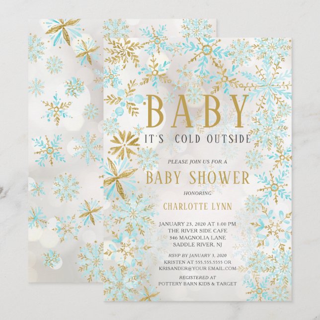 Elegant Baby It's Cold Outside Boys Baby Shower Invitation (Front/Back)