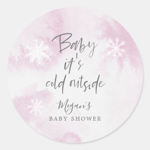 Elegant Baby Its Cold Outside Pink Baby Shower Classic Round Sticker