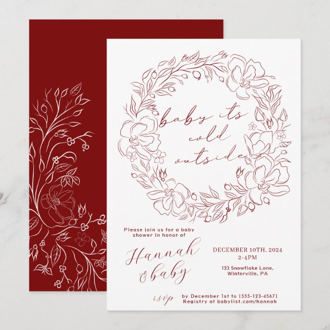 Elegant Baby It's Cold Outside Winter Shower drawn Invitation (Front/Back)