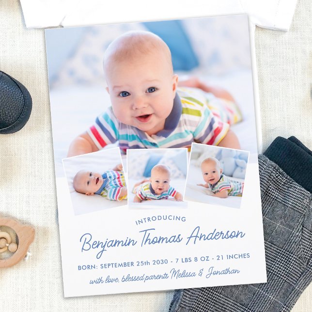 Elegant Baby Newborn 4 Photo Birth Announcement Postcard (Creator Uploaded)