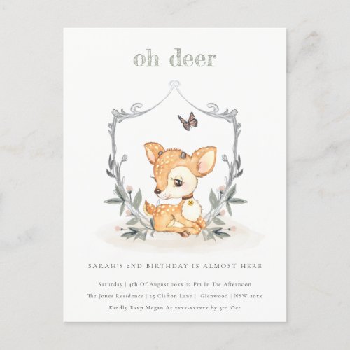 Elegant Baby Oh Deer Floral Crest Any Age Birthday Postcard