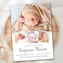 Elegant Baby Personalized 4 Photo Collage Birth Announcement