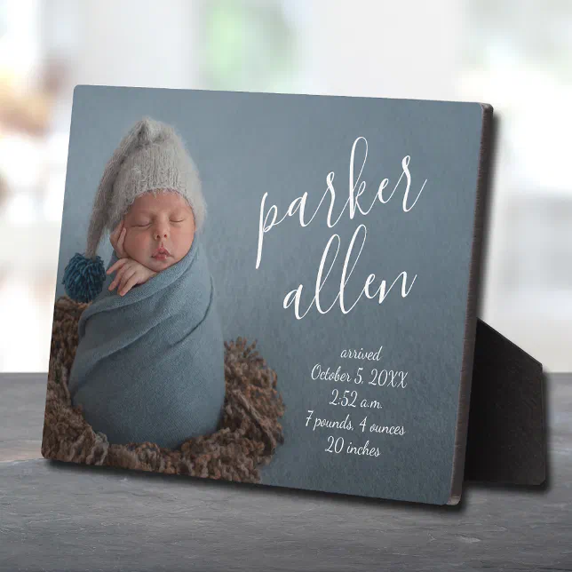 Elegant Baby Photo Birth Announcement Keepsake Plaque Zazzle