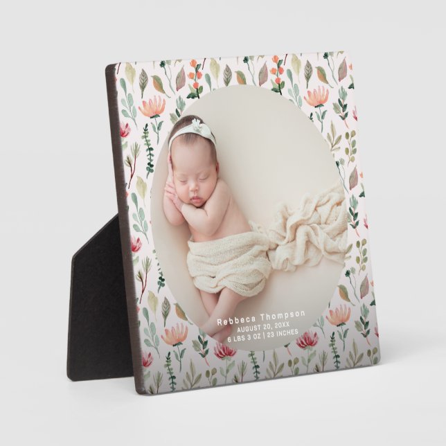 Elegant Baby Photo Birth Announcement Keepsake  Plaque (Front)