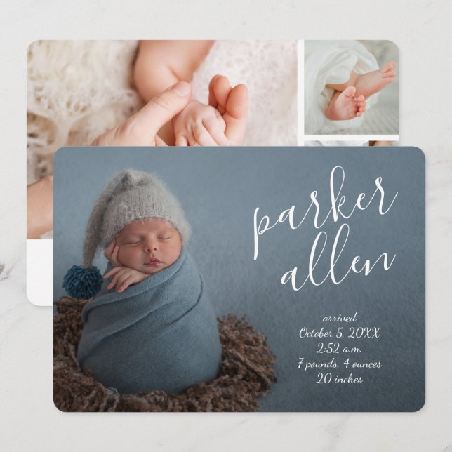 Elegant Baby Photo Collage Birth Announcements (Front/Back)
