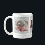 Elegant Baby Photo Collage Mint Green Script Coffee Mug<br><div class="desc">A beautiful baby photo mug with your little boy or girl's name in beautiful mint green cursive typography below your sweet newborn photograph collage. Customize this keepsake gift with your favorite 3 pictures of your new infant.</div>