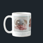 Elegant Baby Photo Collage Mint Green Script Coffee Mug<br><div class="desc">A beautiful baby photo mug with your little boy or girl's name in beautiful mint green cursive typography below your sweet newborn photograph collage. Customize this keepsake gift with your favorite 3 pictures of your new infant.</div>
