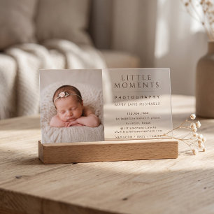 Elegant Baby Photography Branding Soft Neutral Clear Business Cards
