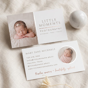 Elegant Baby Photography Branding Soft Neutral Foil Spot Gloss Business Cards