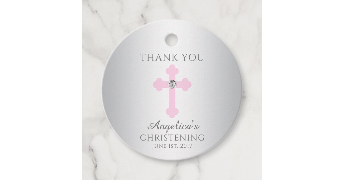 Elegant Baby Pink Cross Baptism Christening Girl Favor Tags Zazzle Com