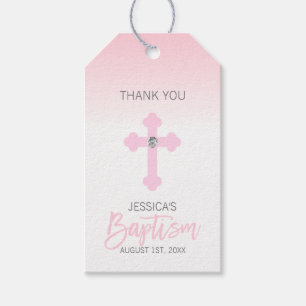 Elegant Baby Pink Cross THANK YOU Baptism Girl Gift Tags