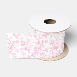 Elegant Baby Pink Grandmillennial Toile Floral Satin Ribbon
