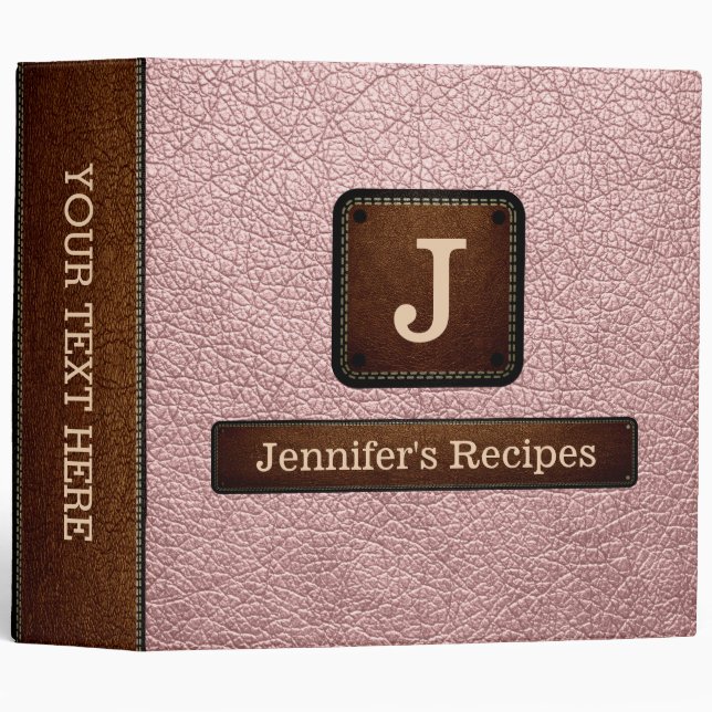 Elegant Baby pink Leather Look 3 Ring Binder (Front/Spine)