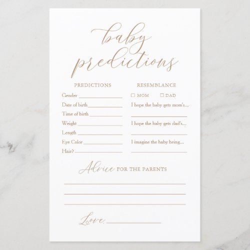 Elegant Baby Predictions Advice Baby Shower Game