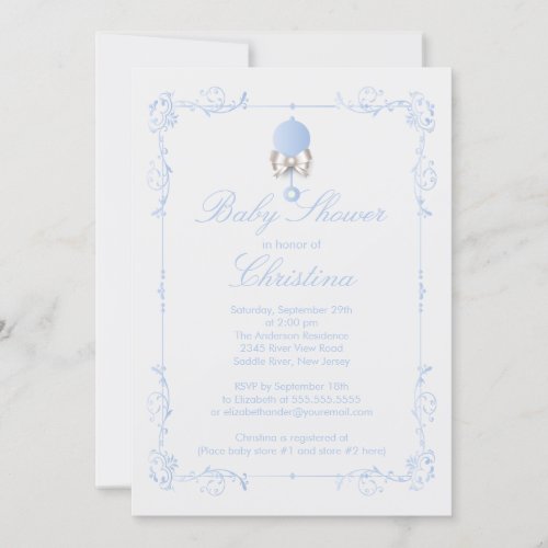 Elegant Baby Rattle Boy Baby Shower Invitation