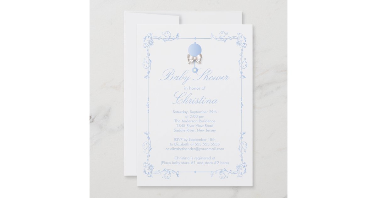 Elegant Baby Rattle Boy Baby Shower Invitation | Zazzle