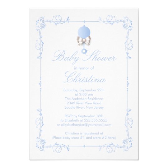 Elegant Baby Rattle Boy Baby Shower Invitation | Zazzle.com