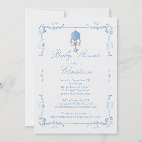 Elegant Baby Rattle Boy Baby Shower Invitation