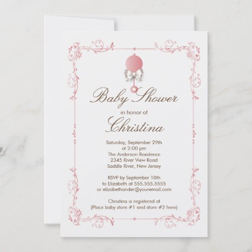 Elegant Baby Rattle Girl Baby Shower Invitation