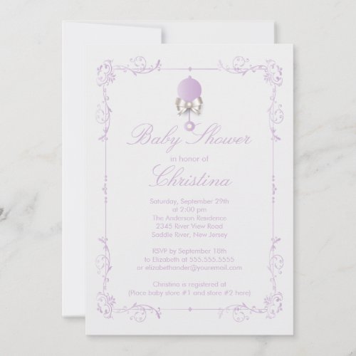 Elegant Baby Rattle Girl Baby Shower Invitation