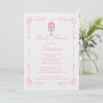 Elegant Baby Rattle Girl Baby Shower Invitation | Zazzle