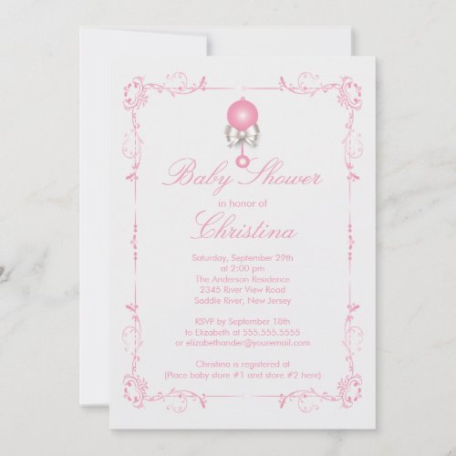 Elegant Baby Rattle Girl Baby Shower Invitation