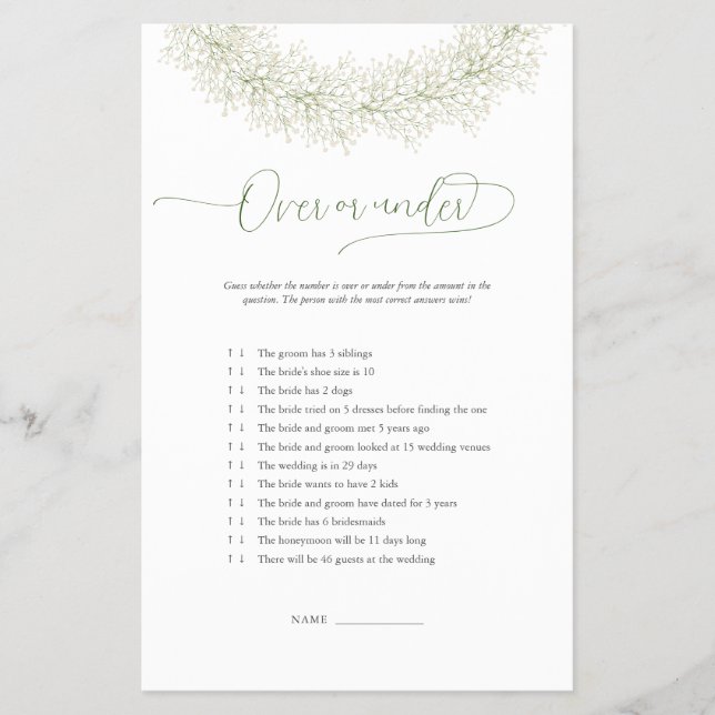 Elegant Baby’s Breath Over Or Under Game Flyer (Front)