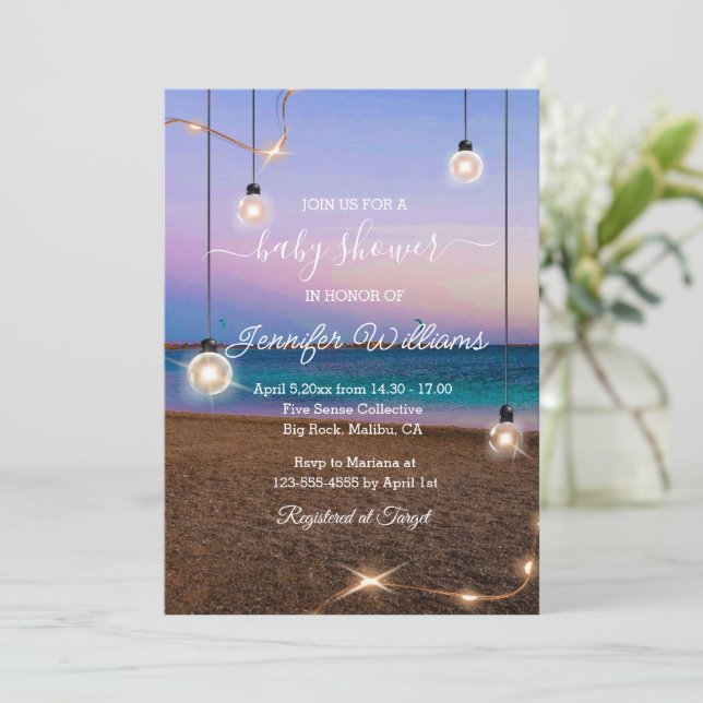 elegant baby shower beach lights tropical  invitation (Standing Front)