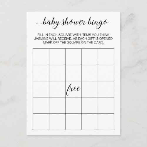 Elegant Baby Shower Bingo Card Game Postcard