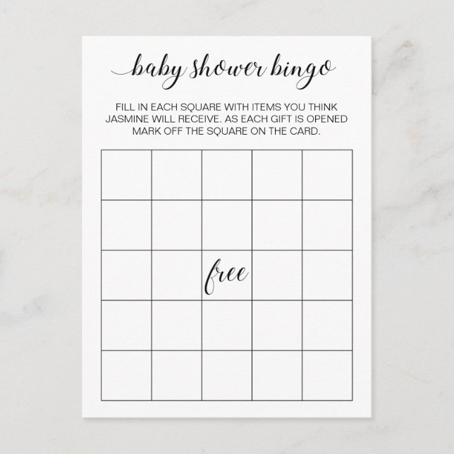 Elegant Baby Shower Bingo Card Game Postcard (Front)