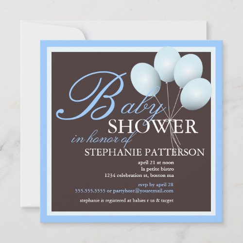 Elegant Baby Shower Blue Balloons Invitation