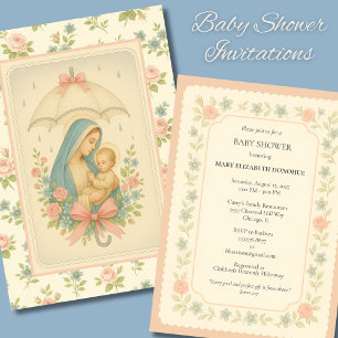 Elegant  Baby Shower Blue Floral Religious  Invitation