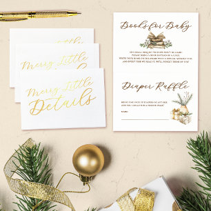 Elegant Baby Shower Books and Diaper Raffle Gold Foil Card