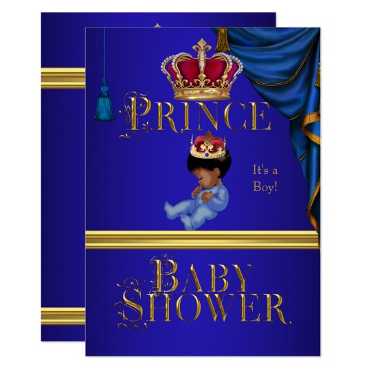 Elegant Baby Shower Boy Blue Little Prince Crown 2 Invitation | Zazzle.com