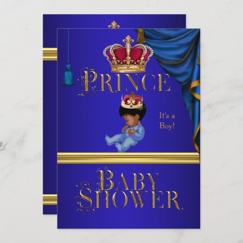 Elegant Baby Shower Boy Blue Little Prince Crown 2 Invitation